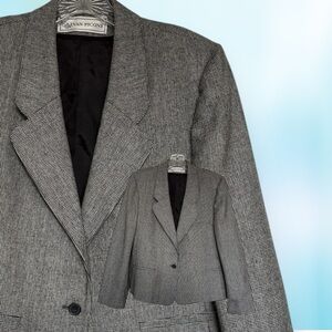 Evan Picone Black & White Tweed Blazer Wool Lined Size 14 Classic Career Jacket